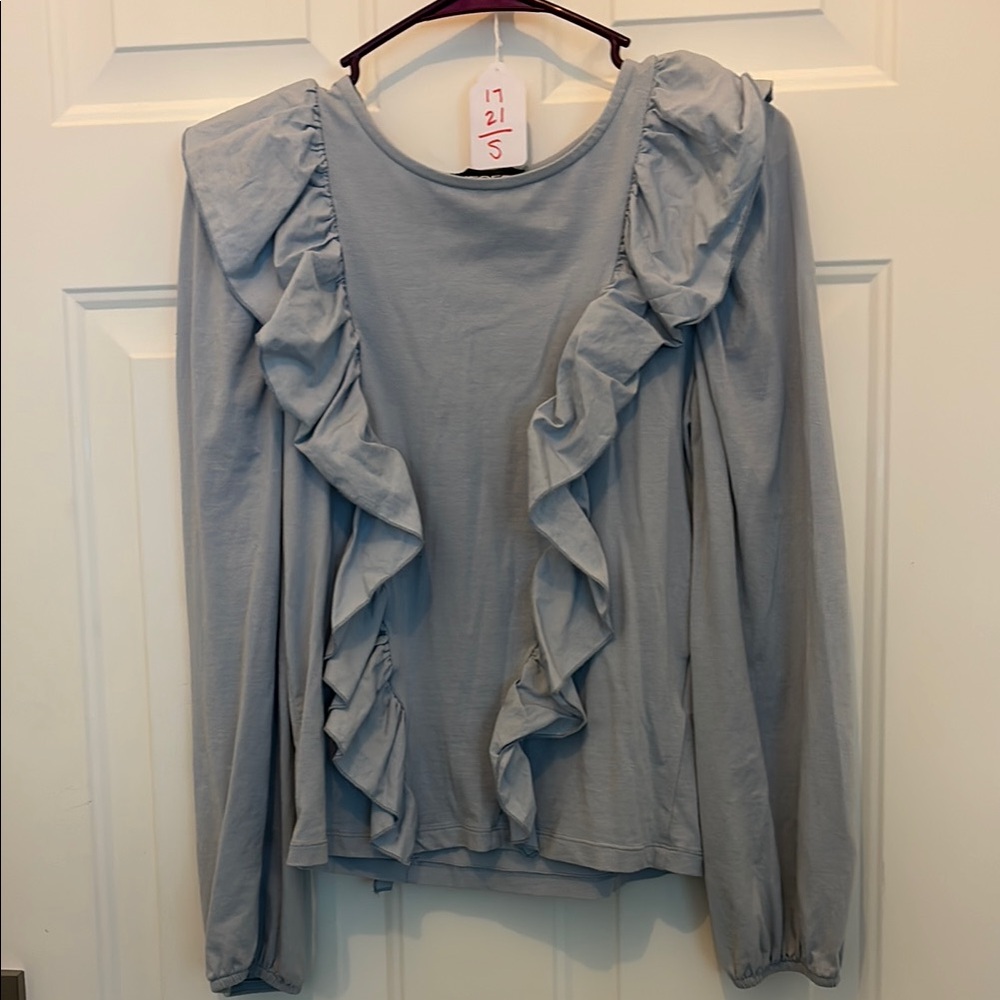 Ruffled Gray Long Sleeve Top XS